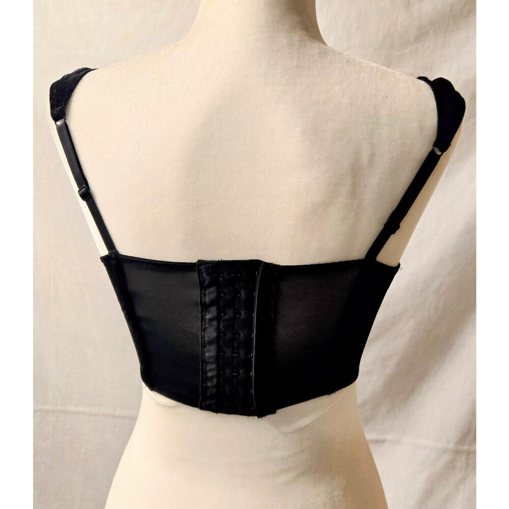 Black Lace Bustier Structured Longline Bra Top with Hook and Eye Closure XS - Picture 4 of 9